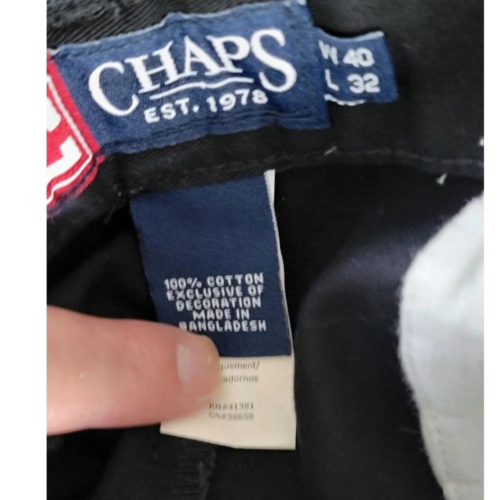 Chaps Mitchell Mens Black Relaxed Fit Flat Front Cotton Pants 40x32‎ NWT